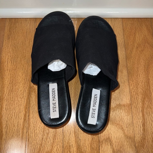 Steve Madden women’s sandals black size 8 platform flatform wide slide strap - Picture 2 of 7